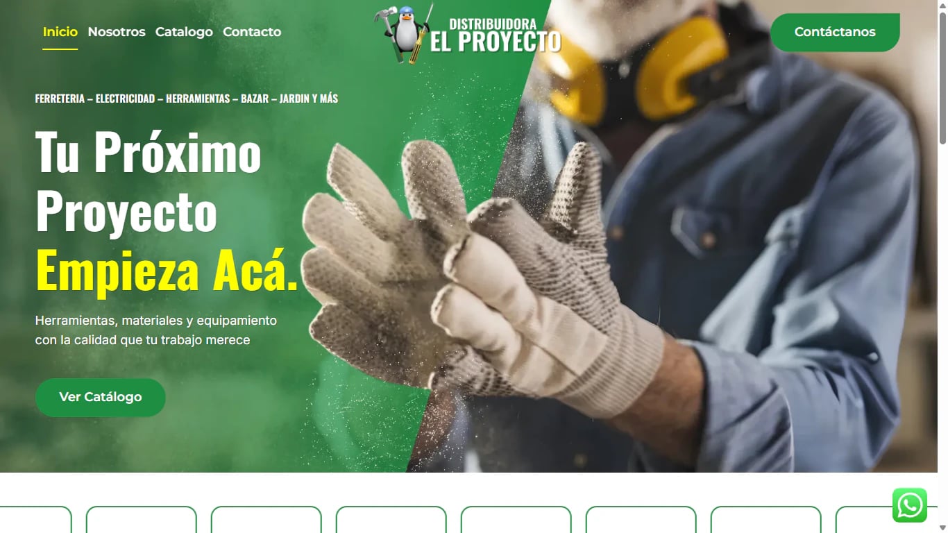 Inicio de Distribuidora El Proyecto, con el catálogo por categoría y la grilla de marcas